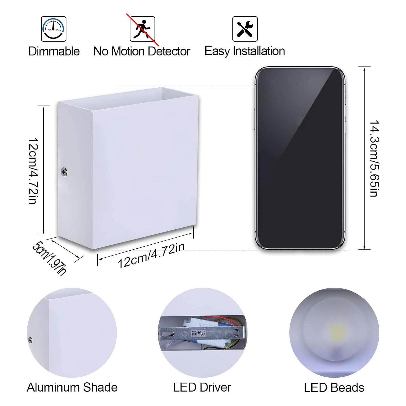 Lightess Modern Wall Sconce 10W Dimmable LED Indoor Lamp, Aluminum, Warm White, Model LG9926478