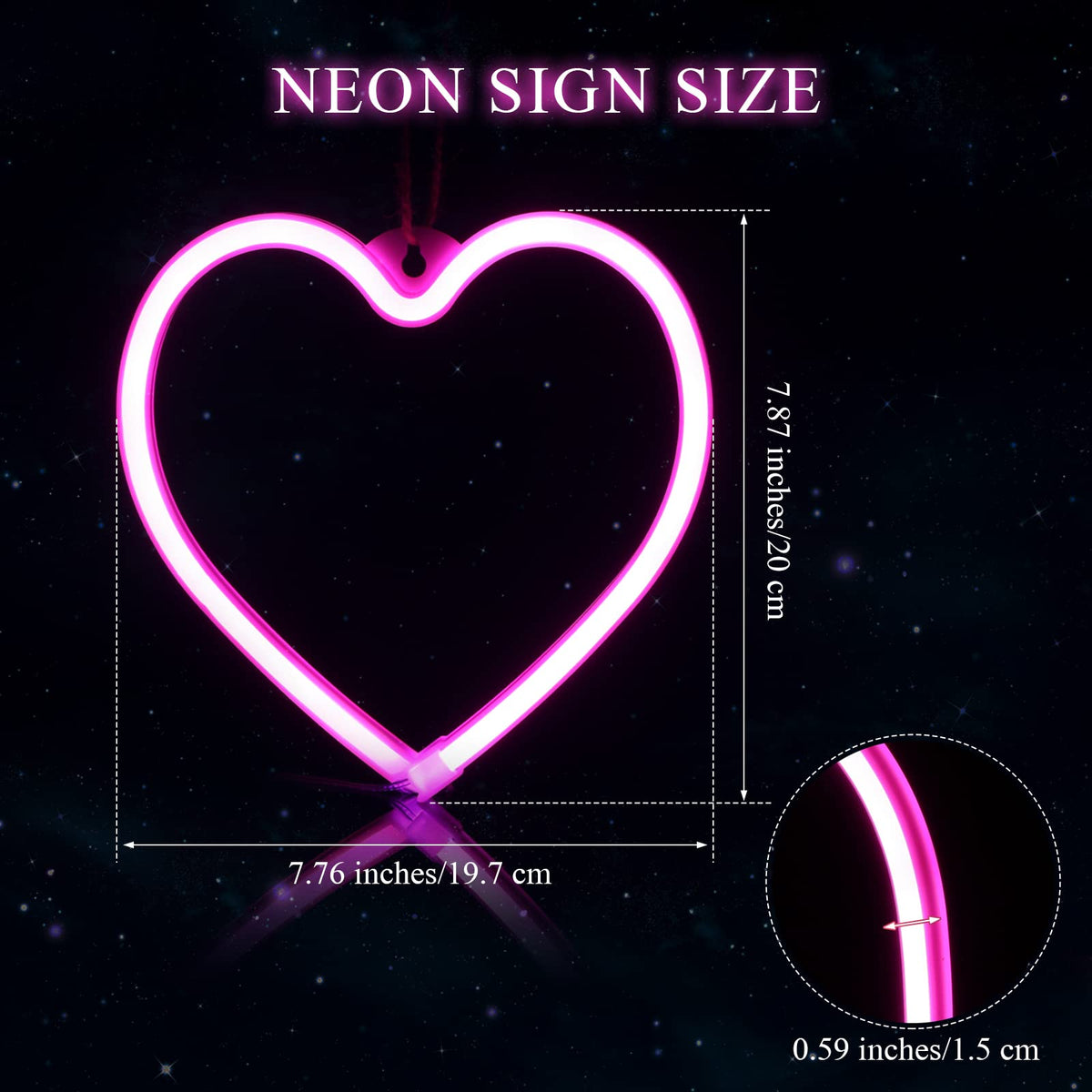 Pink Led Heartlight Tarpop LED Neon Heart Lights - 2 Pcs Pink Heart Decor, Battery Operate ...