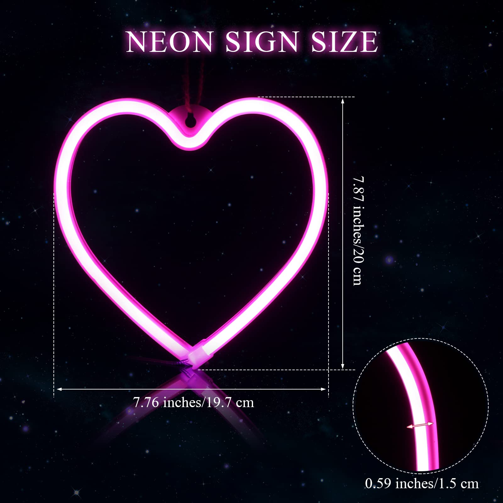 Tarpop LED Neon Heart Lights - 2 Pcs Pink Heart Decor, Battery Operated/USB Powered, Acrylic, Valentines Day Decoration