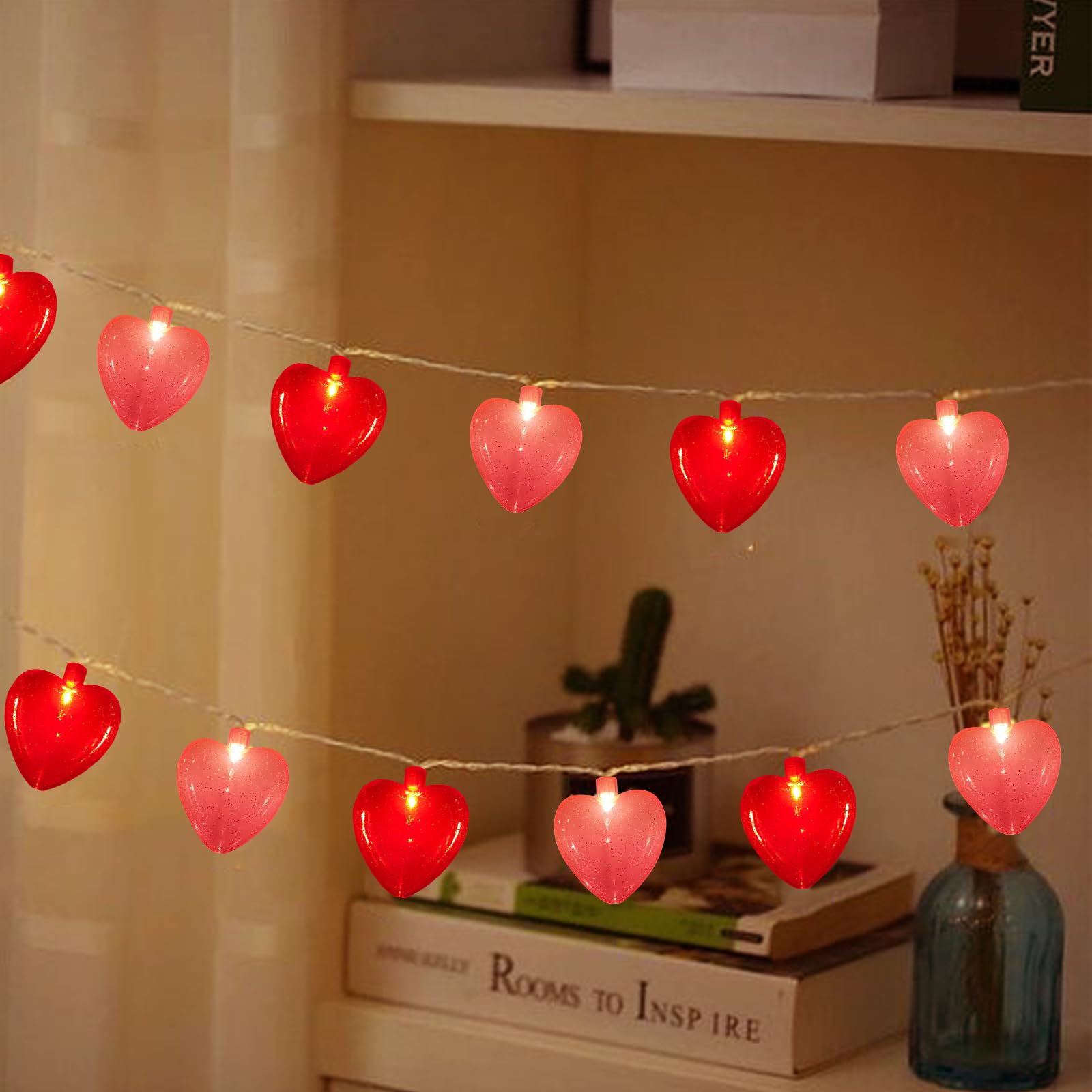 Abeja Heart String Lights, 8.5Ft Valentine'S Day Heart String Lights With 10 Red/Pink Hearts, Romantic Love Heart Lights For Valentine'S Day, Mother'S Day, Party Decor, Wedding, Holiday Decorations