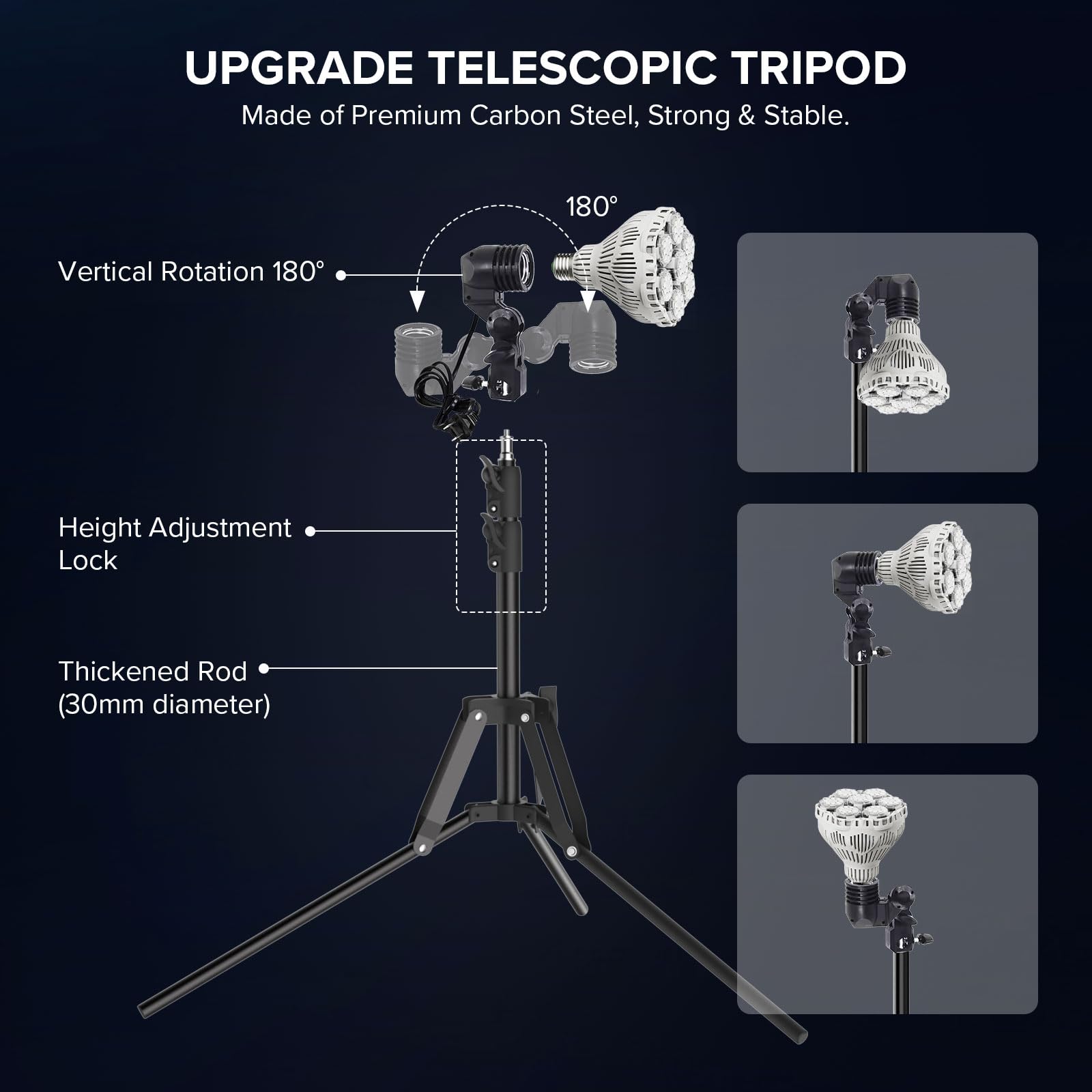 SANSI 400W Equivalent LED Work Light, 6000LM, 5000K, Telescoping Tripod Stand 30-55 Inches, Black, Carbon Steel