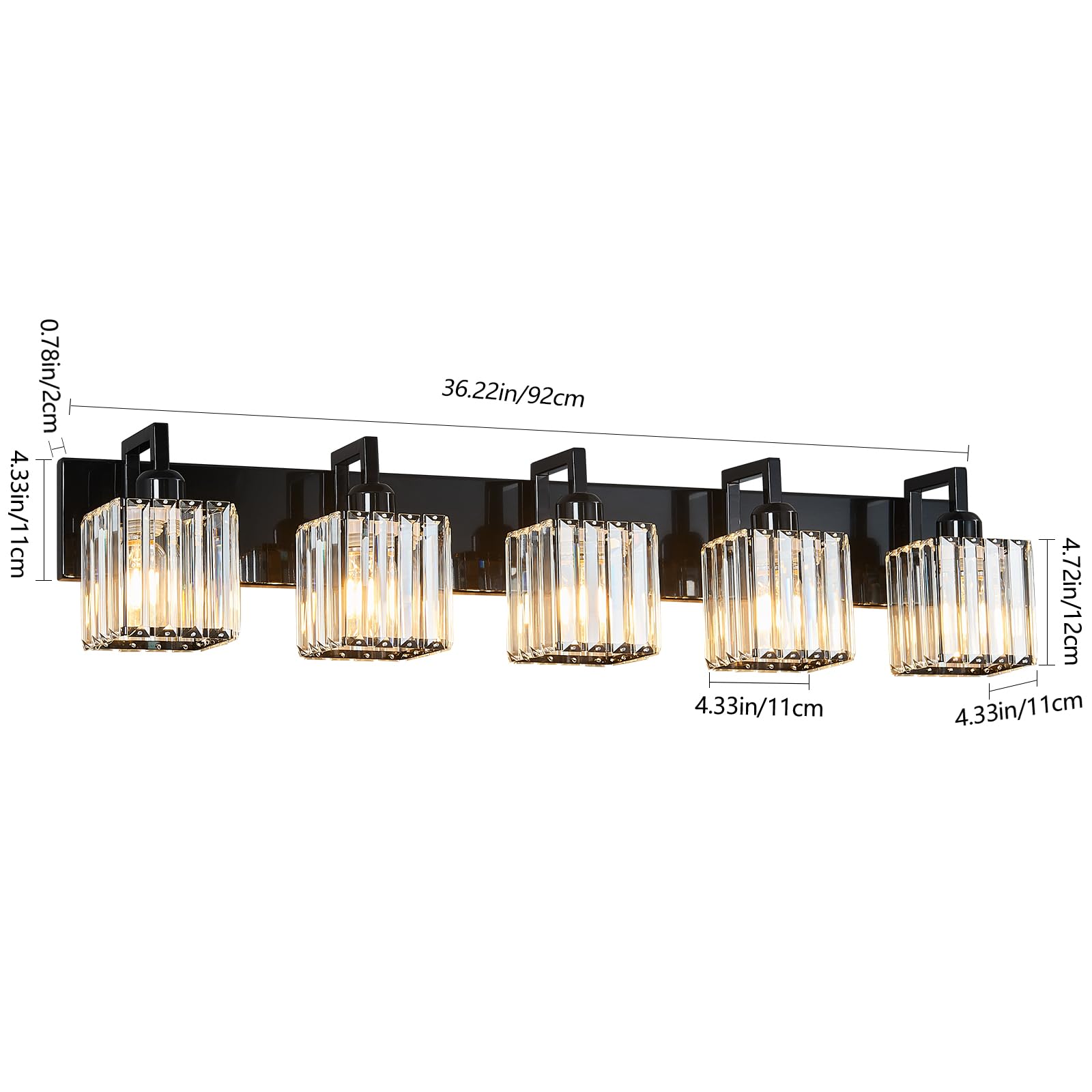 FDPBY Modern Bathroom Vanity Light 5-Light Crystal Wall Light Plating Black Model 003