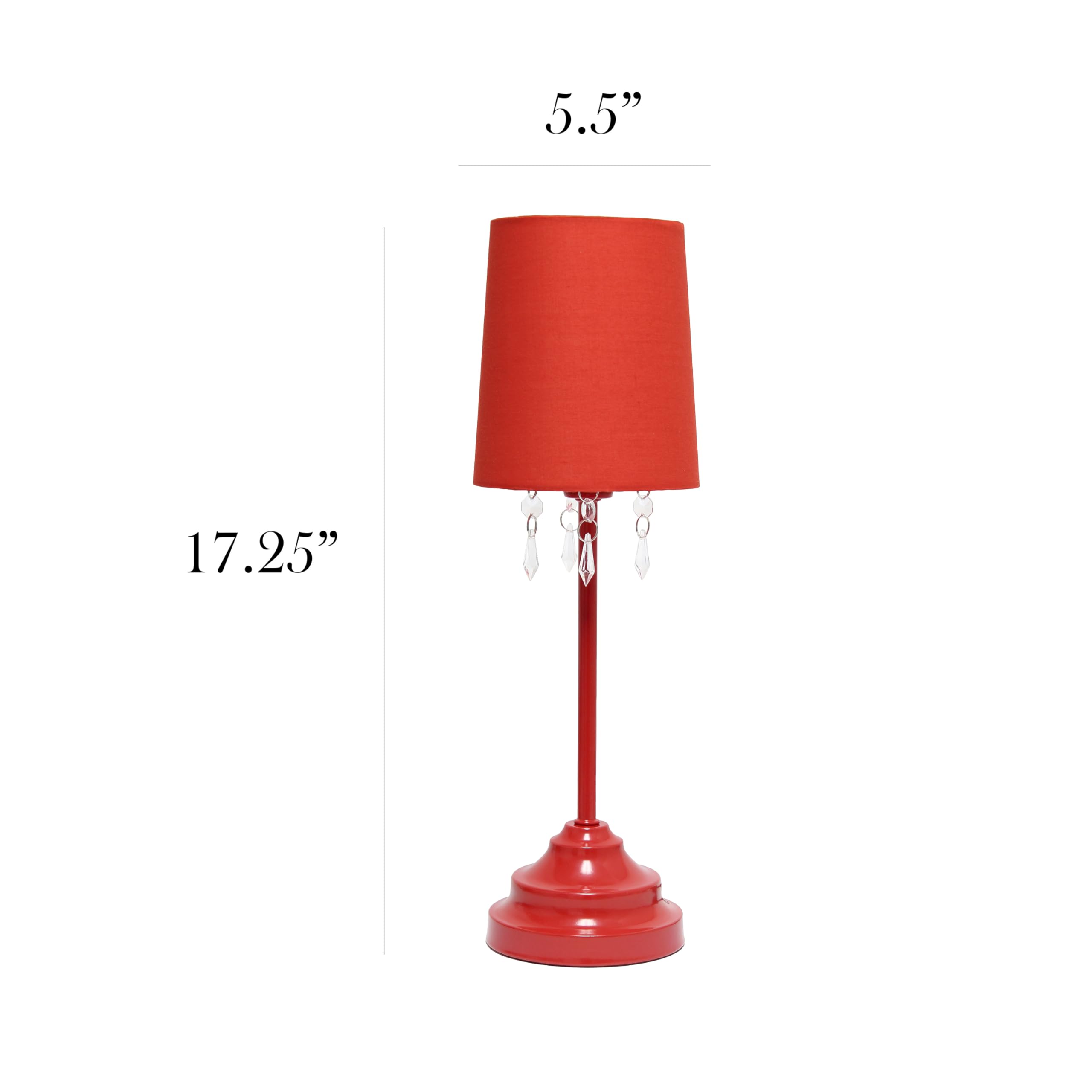 Simple Designs Lt3018-Red Table Lamp With Fabric Shade And Hanging Acrylic Beads, Red