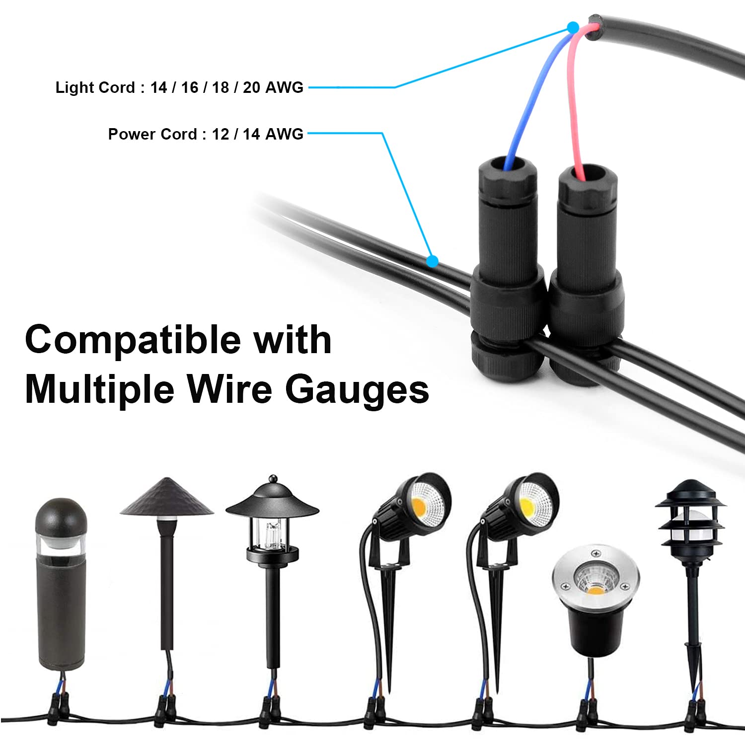 Fntek Low Voltage Landscape Light Wire Connectors, 36 Pack, Black, 14-20 Gauge, Model FT-LS00, Plastic for Outdoor Path Lights