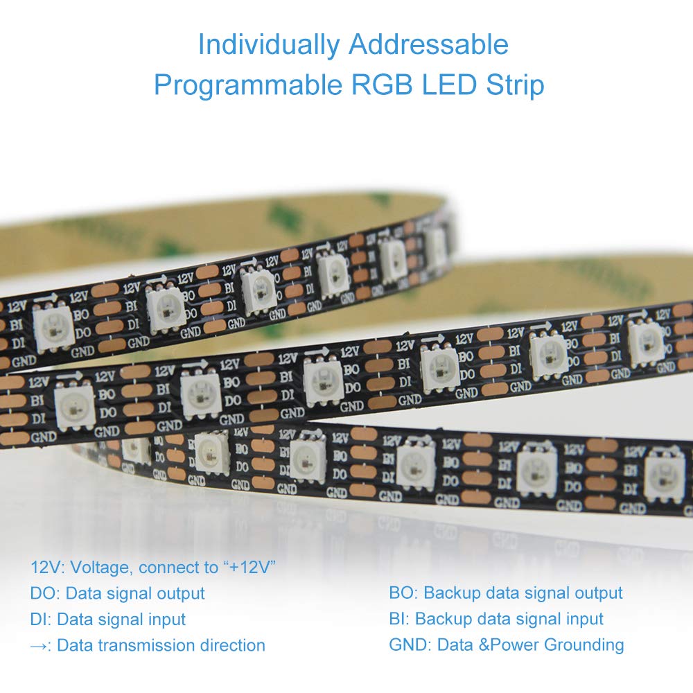 ALITOVE WS2815 LED Strip Light 16.4FT 300 Individually Addressable RGB Pixels 12V Black FPCB Model AL2815BK300NP