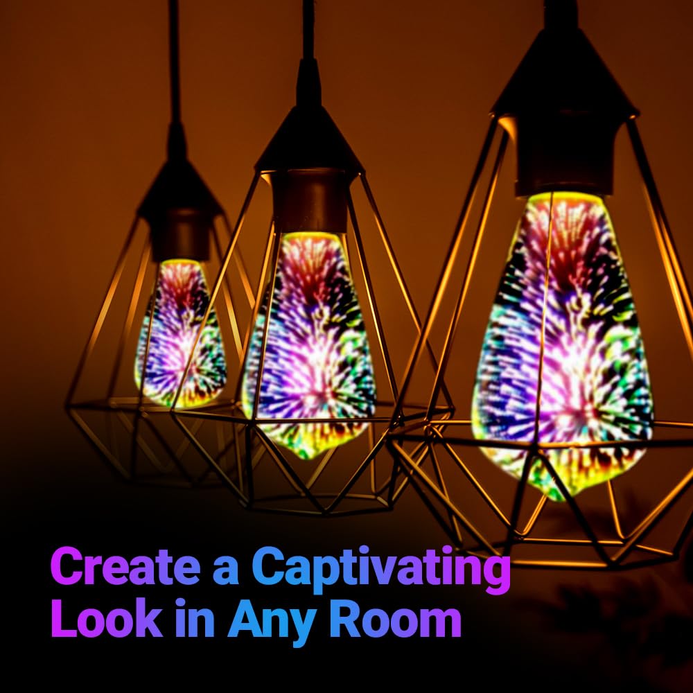 4 Pack Infinity 3D Fireworks Effect St19 Led Light - 3W 120V Fairy Multicolor Disco Party Bulb, Stain Glass Colorful Firework Li