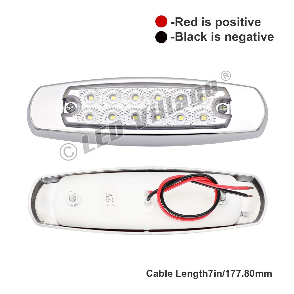 Ledvillage 20X 12V Dc Rectangle 6.4 Inch Clear Lens Red Super Bright Led 12 Smd Clearance Lamp Flush Mount Side Maker Lights Chr