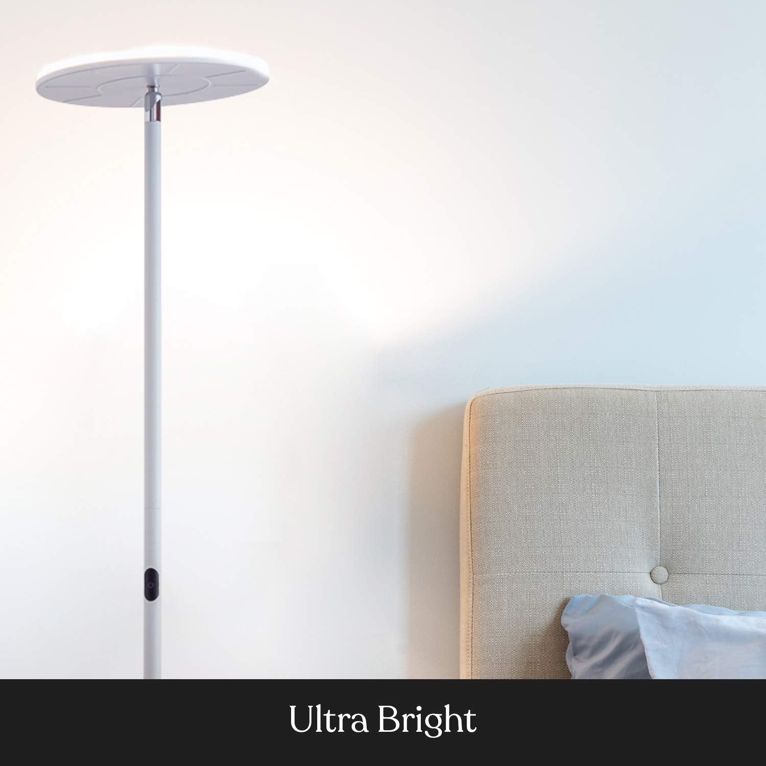 Brightech Sky Flux Dimmable LED Floor Lamp, Metal, White, Tall Torchiere with 3 Light Options, Model SKYFLUX-WHT