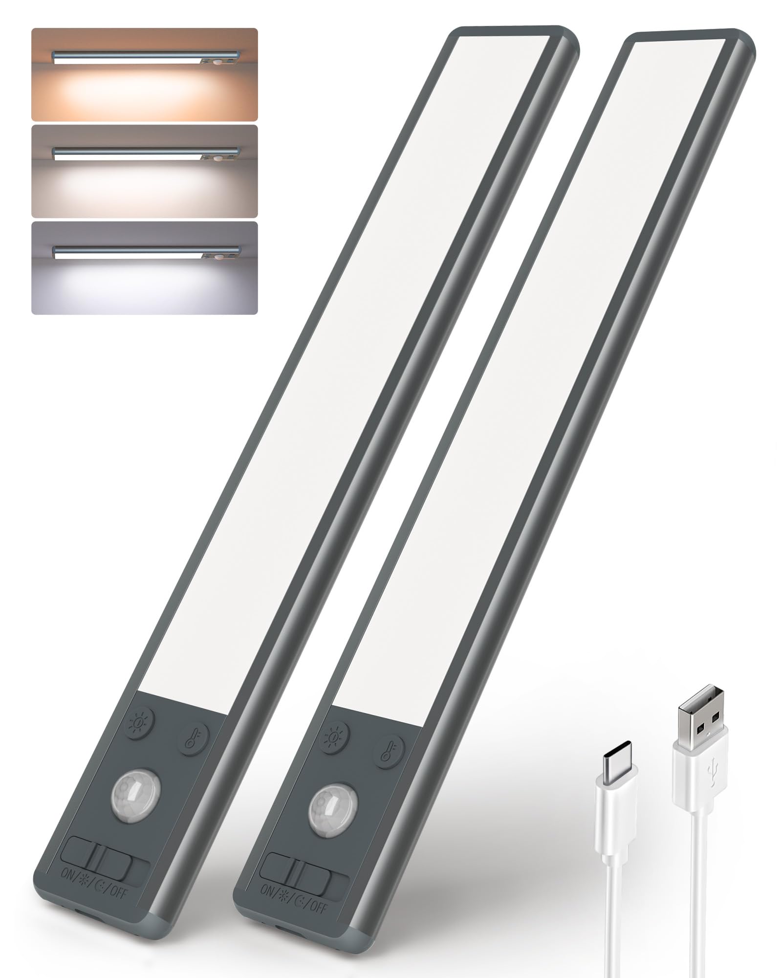 EZVALO Under Cabinet Lights, 1900mAh Rechargeable Motion Sensor Lights Indoor 3 Color Temps, 80 LED Closet Lights Wireless, Dimmable Under Counter Lights for Kitchen, Stairs, Hallway (2 Pack)