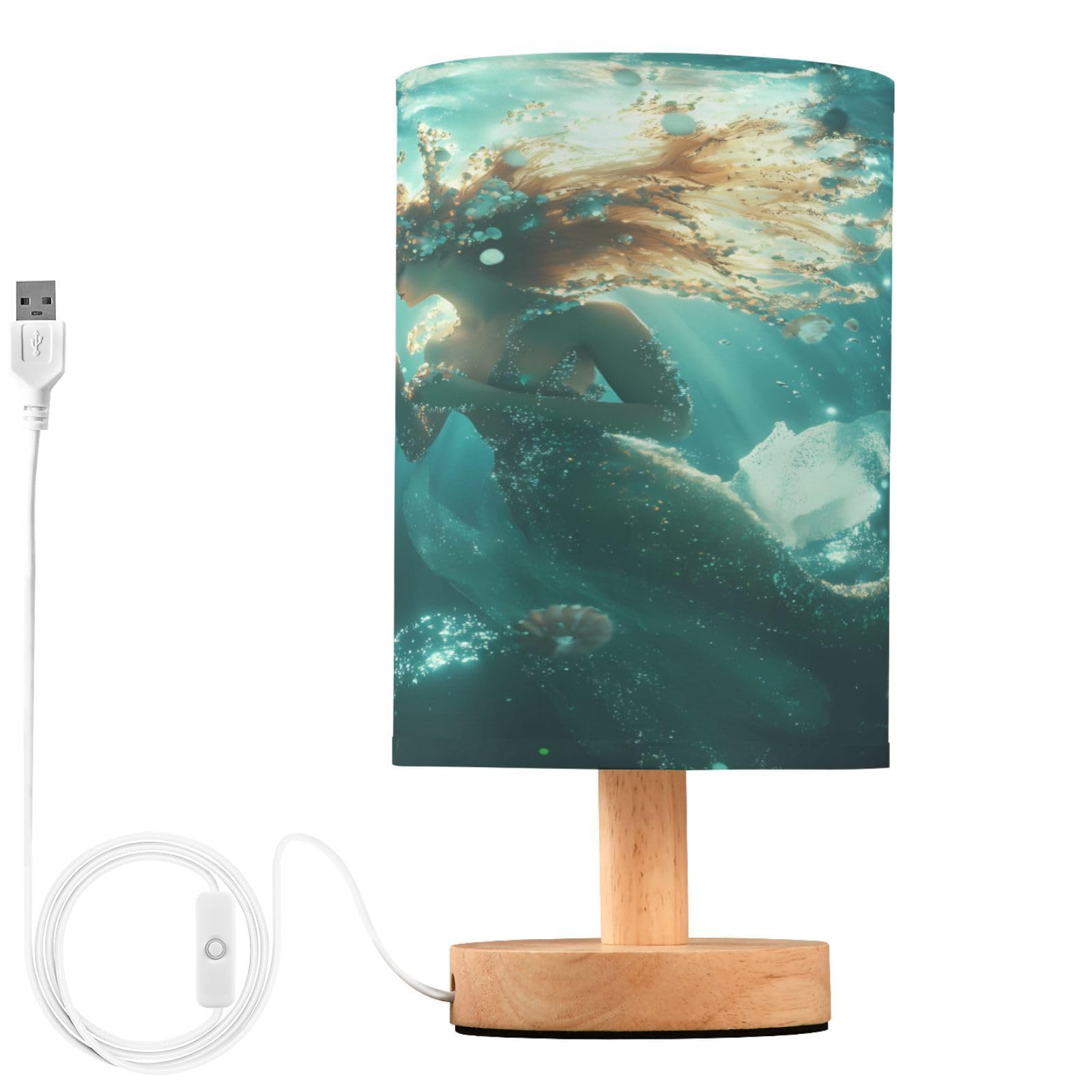 ALAZA Underwater Mermaid Beautiful Decor Bedside Table Lamp with USB Port for Bedroom Nightstand Office Desk LED Bulb Included