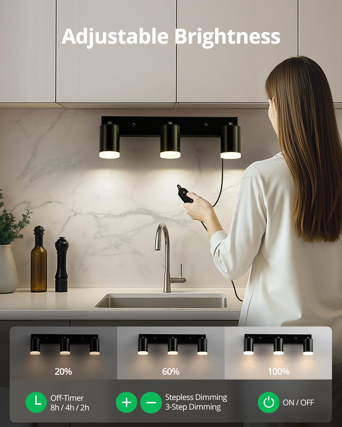 Bojim Plug in Track Lighting with 14.3ft Power Cord, 3 Lights Black Wall Mount Spotlight Fixture, Dimmable Ceiling Lighting for