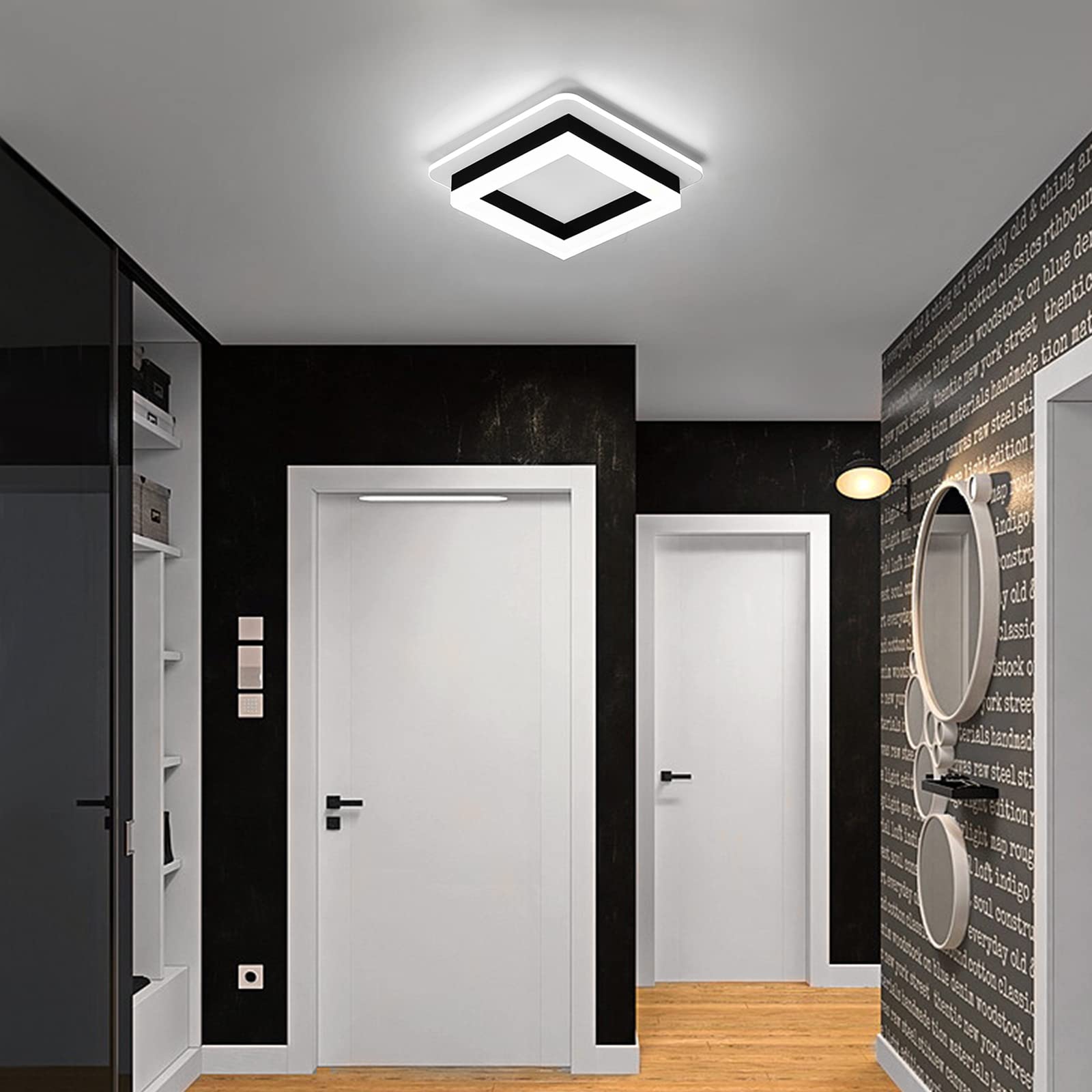 Caneoe Square Modern Led Ceiling Light Fixture, 24W Black Flush Mount Hallway Ceiling Light Small Close To Ceiling Lamp For Livi