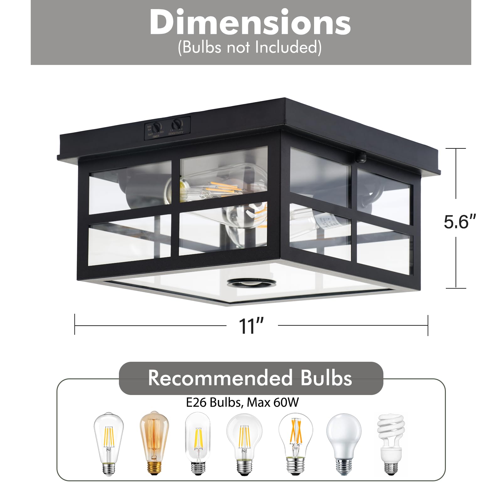 Vexagyle Outdoor Ceiling Light With Motion Sensor,2-Light Outdoor Ceiling Lights For Porch Flush Mount Motion Sensor,Dusk To Daw