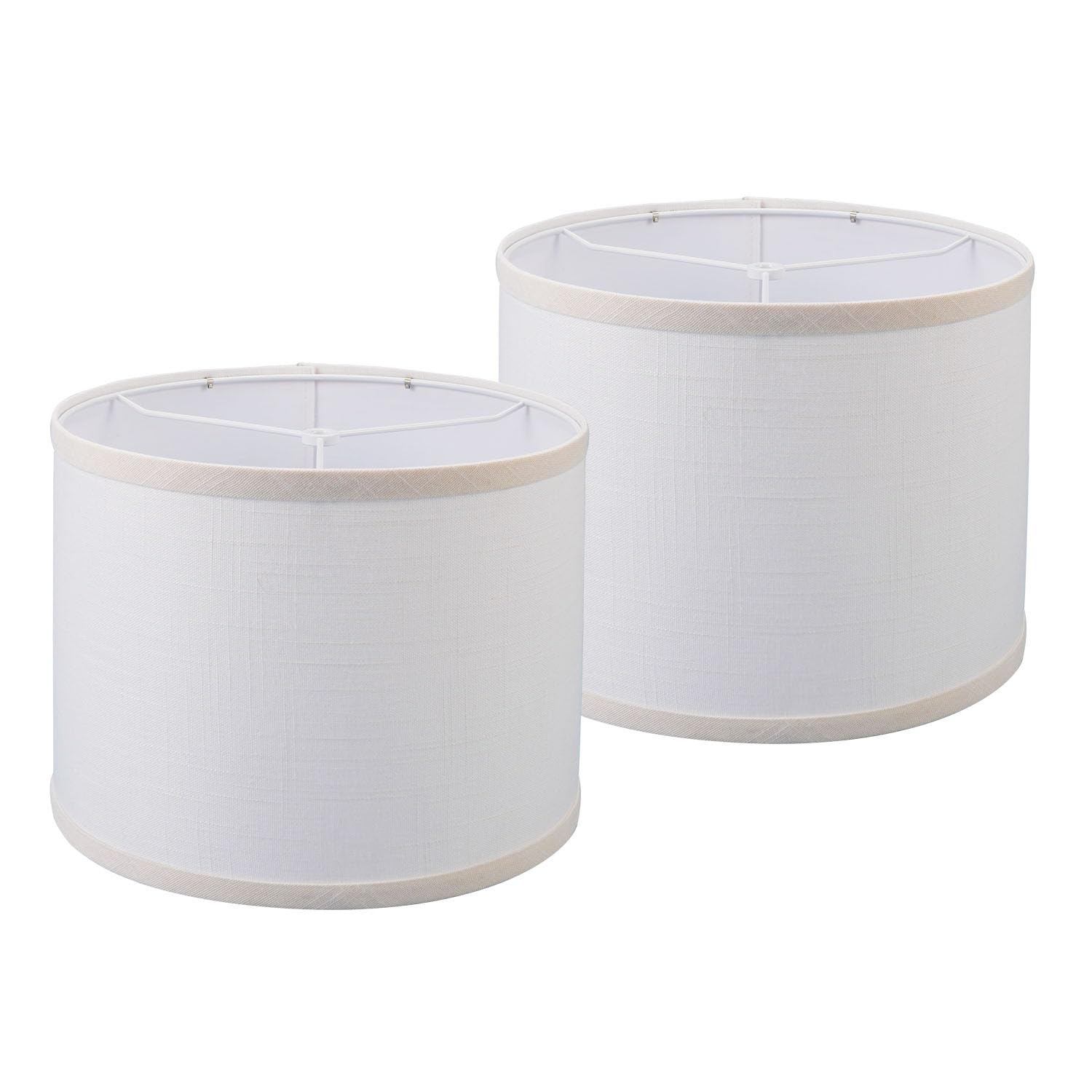 WANKAIX Drum Lamp Shades Set of 2, White Natural Linen Fabric, 13inx13inx10in, Model 1103