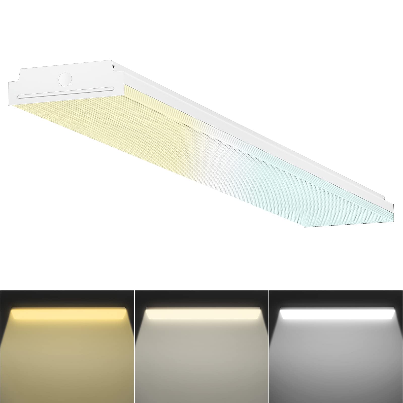 FAITHSAIL Dimmable LED Wraparound Light Fixture, 4FT, 30W/40W/50W, Metal, 3 CCT, Flush Mount, 1 Pack