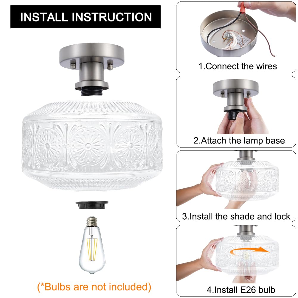 Dsmjfu Semi Flush Mount Ceiling Light, Vintage Small Ceiling Light Fixture, Thickened Glass Hallway Light Fixture, Brushed Nickel Kitchen Ceiling Mount Light For Entry Way, Bedroom, Bathroom