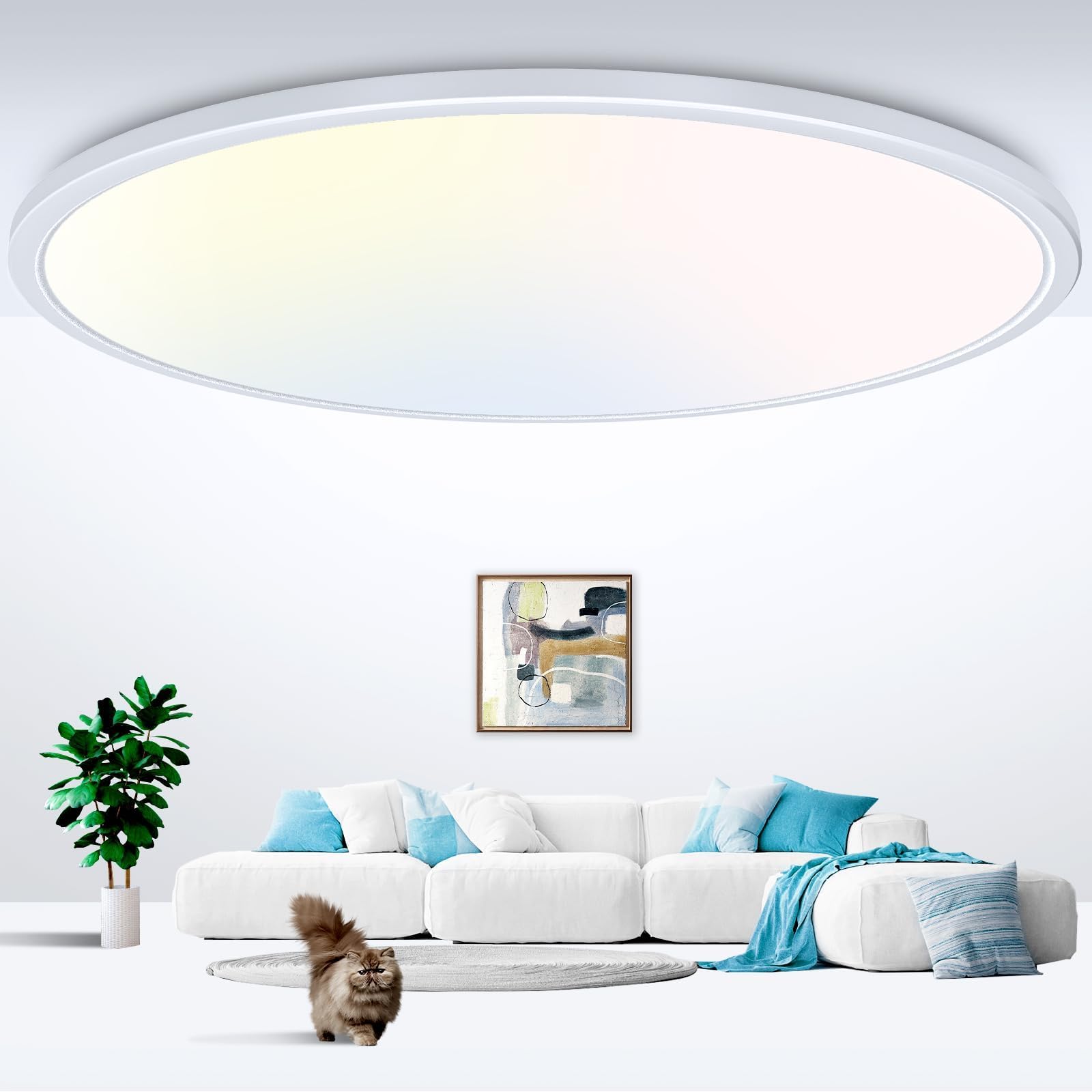 zemty 20 Inch LED Flush Mount Ceiling Light, 50W 5000lm, 3 Color Temperatures, White, Model CL42A-WT