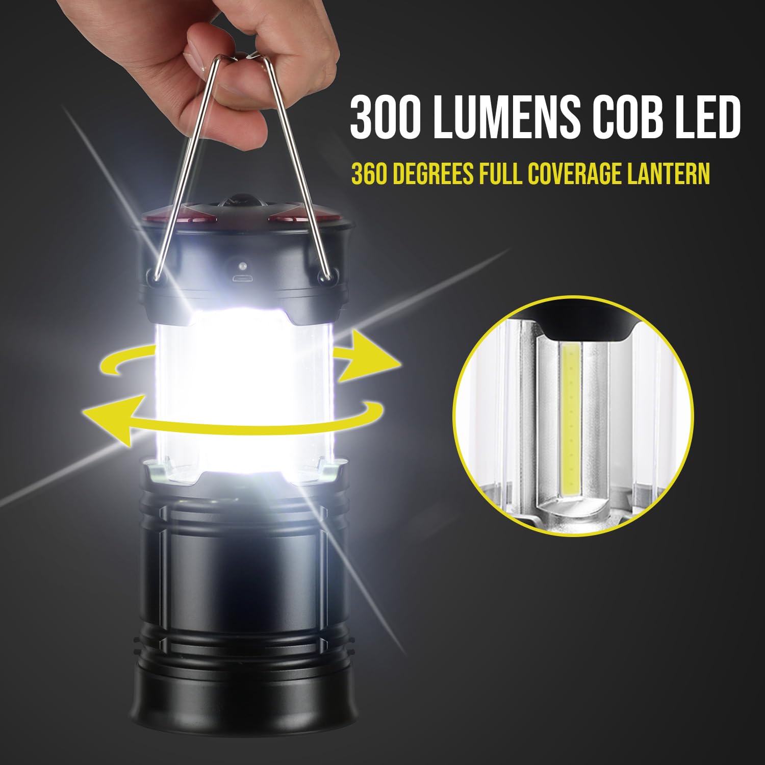 Lichamp 2 Pack Camping Lanterns Rechargeable and Battery Powered, Dual Power Source and 4 Mode Lantern Flashlight COB Camp Light