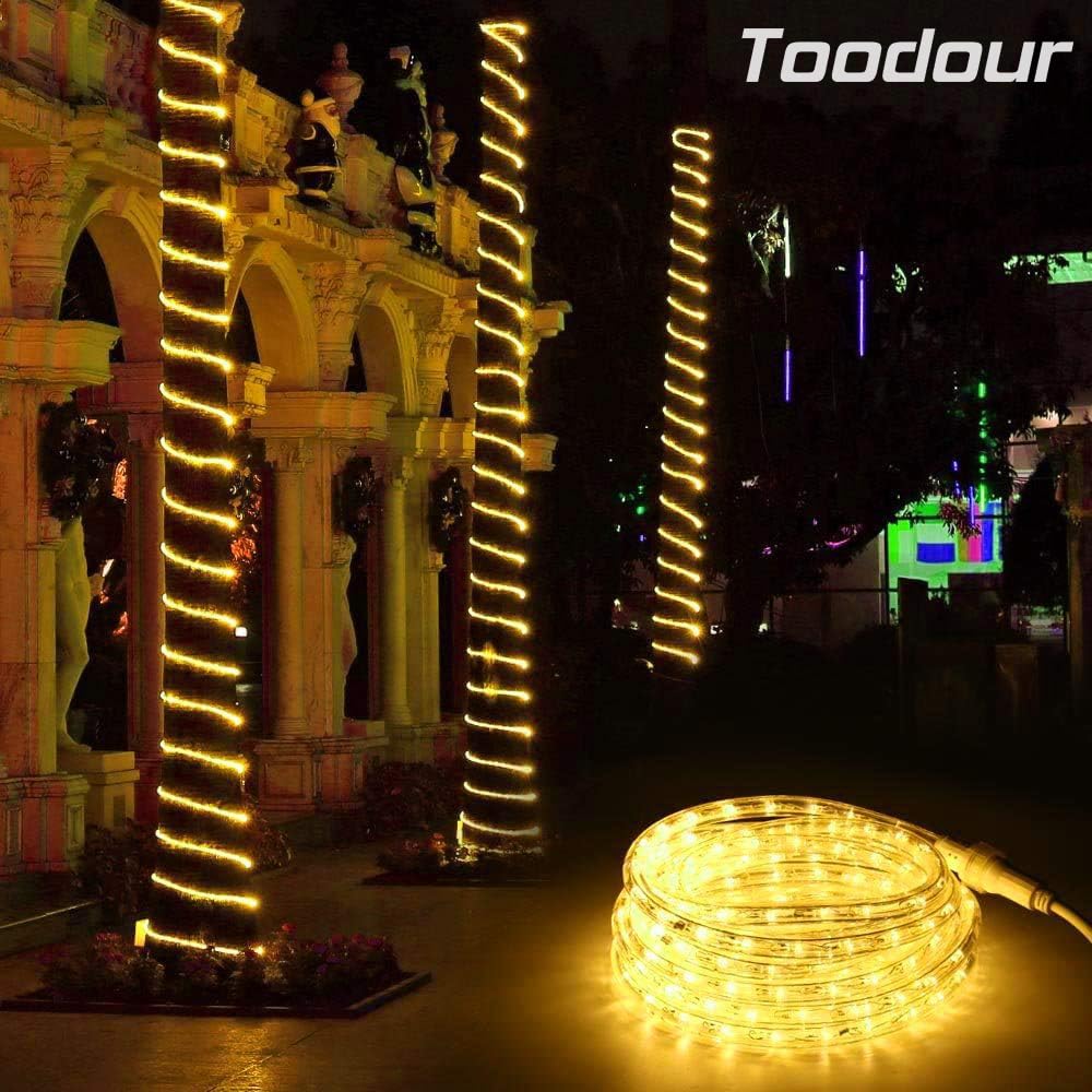 Toodour Led Rope Lights Outdoor, 100Ft 720 Led Christmas Tube String Lights, 8 Modes Connectable Clear Tube Decorative Lighting For Garden, Patio, Bedroom, Party, Wedding, Christmas Decor(Warm White)