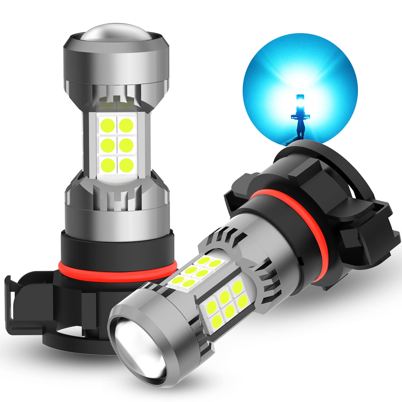 PHINLION Ice Blue LED Fog Light Bulbs, 3200 Lumens, 12V 3030 30-SMD, Pack of 2