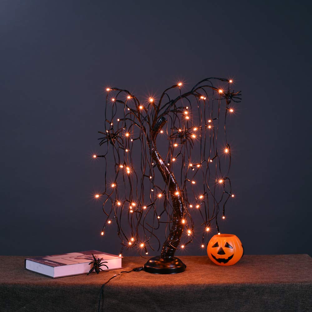 Lightshare 24-Inch Halloween Willow Tree Led Spooky Bonsai Night Light 80 Led Lights  Battery Powered Or Dc Adapter(Included) (Orange)