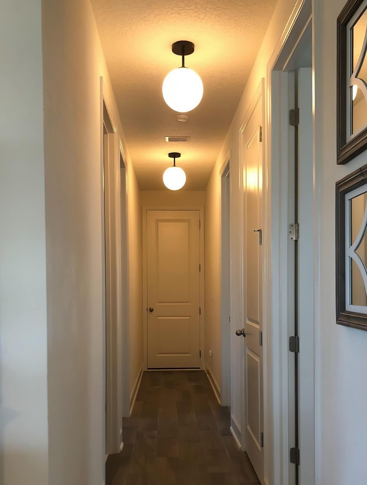 Globe Semi Flush Mount Ceiling Light, Mid Century Modern Light Fixture Ceiling, Milk Glass With Matte Black Finish, Living Room