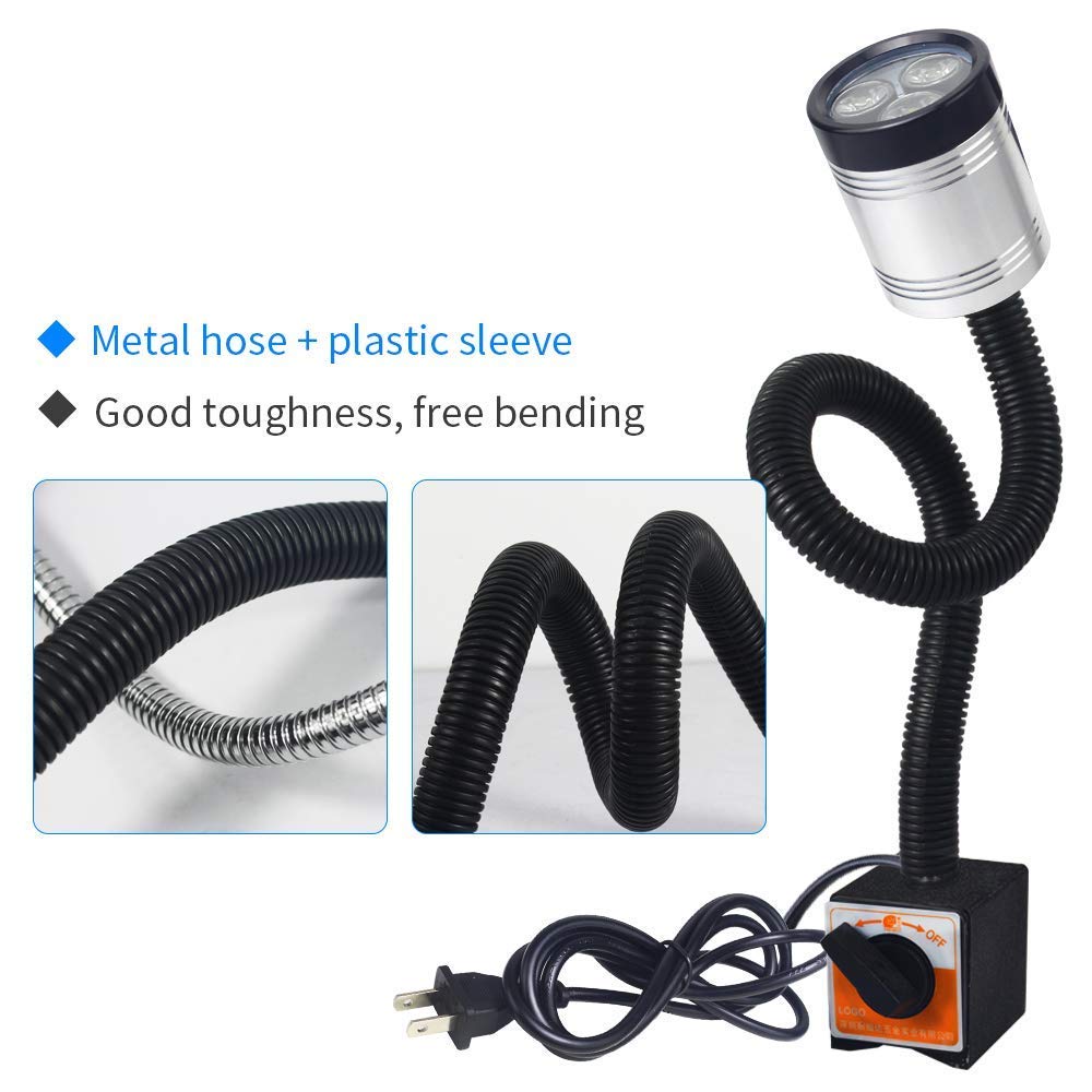 Magnetic Light, Led Machine Light, Magnetic Gooseneck Work Light 900 Lumens 120 Volt Ip66 Water Proof Lamp For Machine Tools Lathe Milling Drill Press Industrial Workbench Lighting