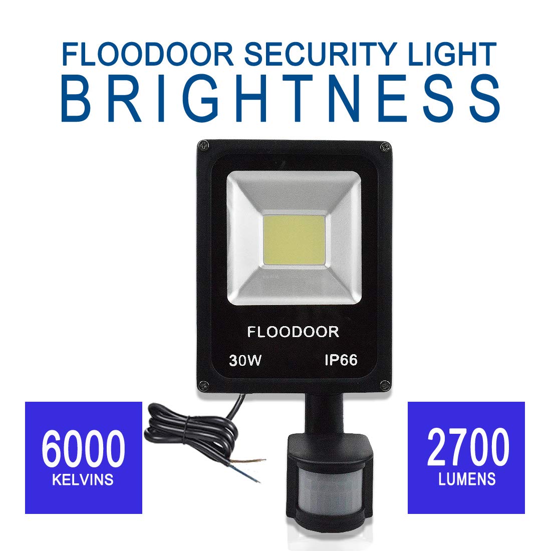 Floodoor 30W LED Motion Sensor Light, 2 Pack, Waterproof Outdoor Security Light, 6000K, 2700LM, Daylight White, PIR Sensor, 150W Equivalent