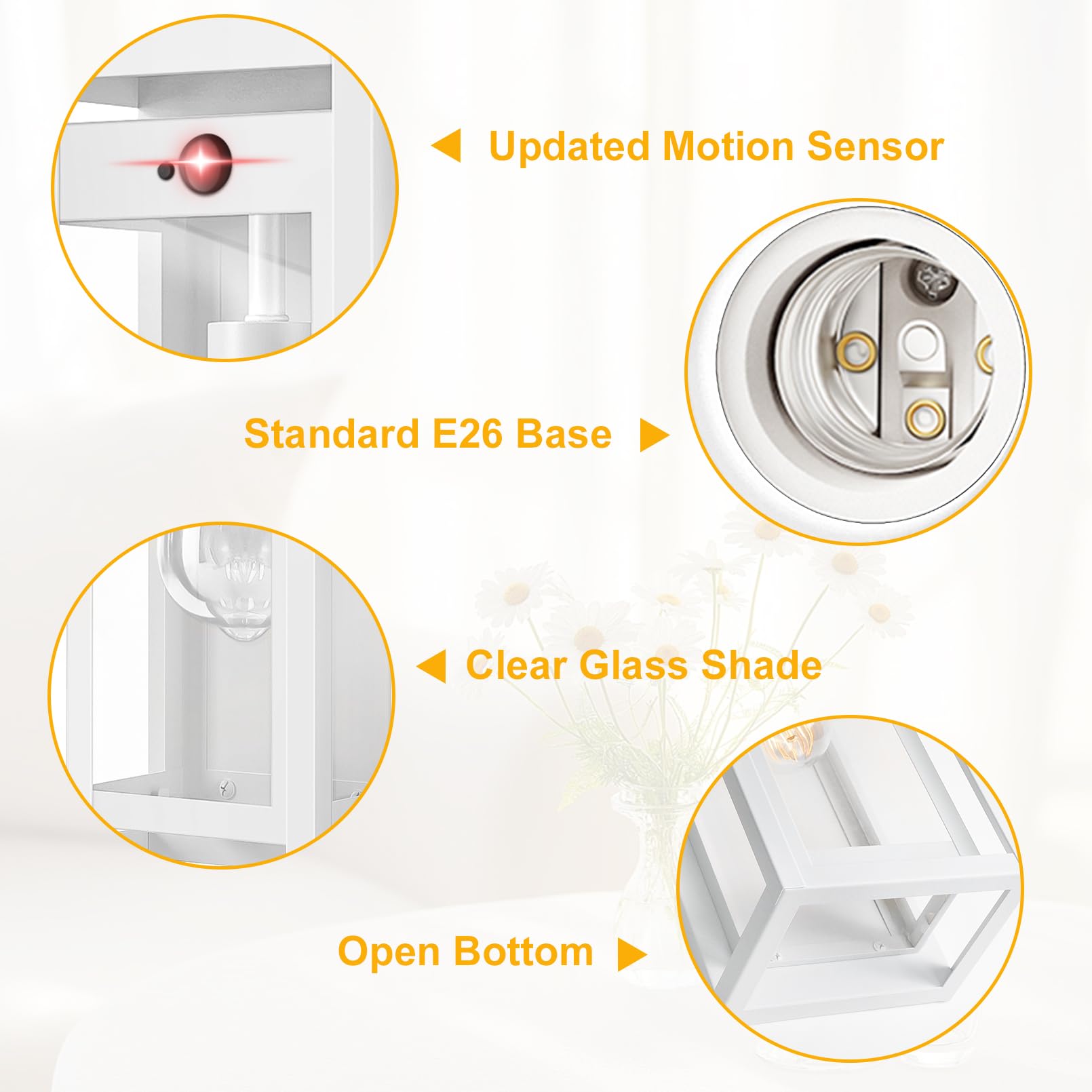 Slypadan 15 Motion Sensor Outdoor Lights  2 Pack Large White Outdoor Light Fixture  3 Lighting Modes Waterproof Anti-Rust Wall Sconces  Exterior Lighting Fixtures For Front Door  Porch  Garage