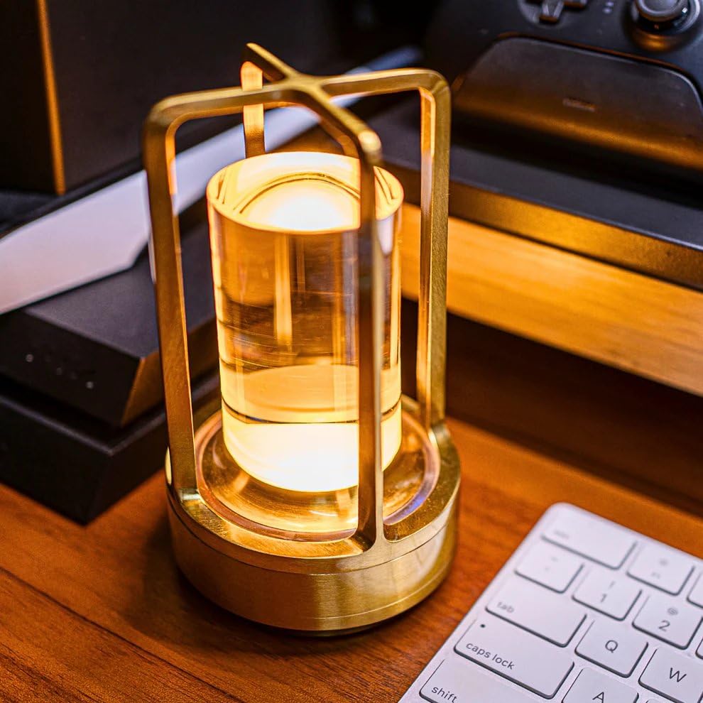 SB Design Lab Klarako Crystal Lantern Lamp - Cordless Rechargeable, Dimmable Touch Control, Gold, 5-Pack