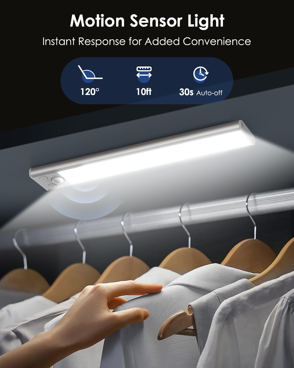 VerRon Under Cabinet Lighting, 5 Pack Wireless Motion Sensor, 10in Aluminum, 2200mAh Rechargeable, 3 Color Temps, Model YS-CGD25-02