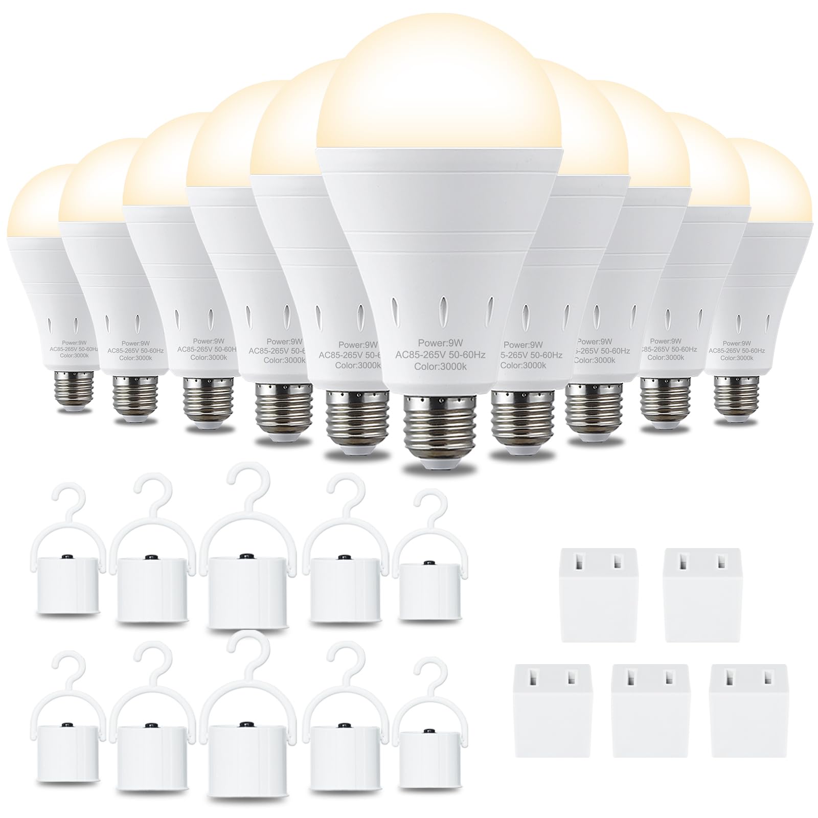 Debaobulb 10 Pack Rechargeable Emergency Light Bulbs, Battery Powered Led Light Bulb 3000K Warm E26 120 Volt 9W 60W Equivalent W