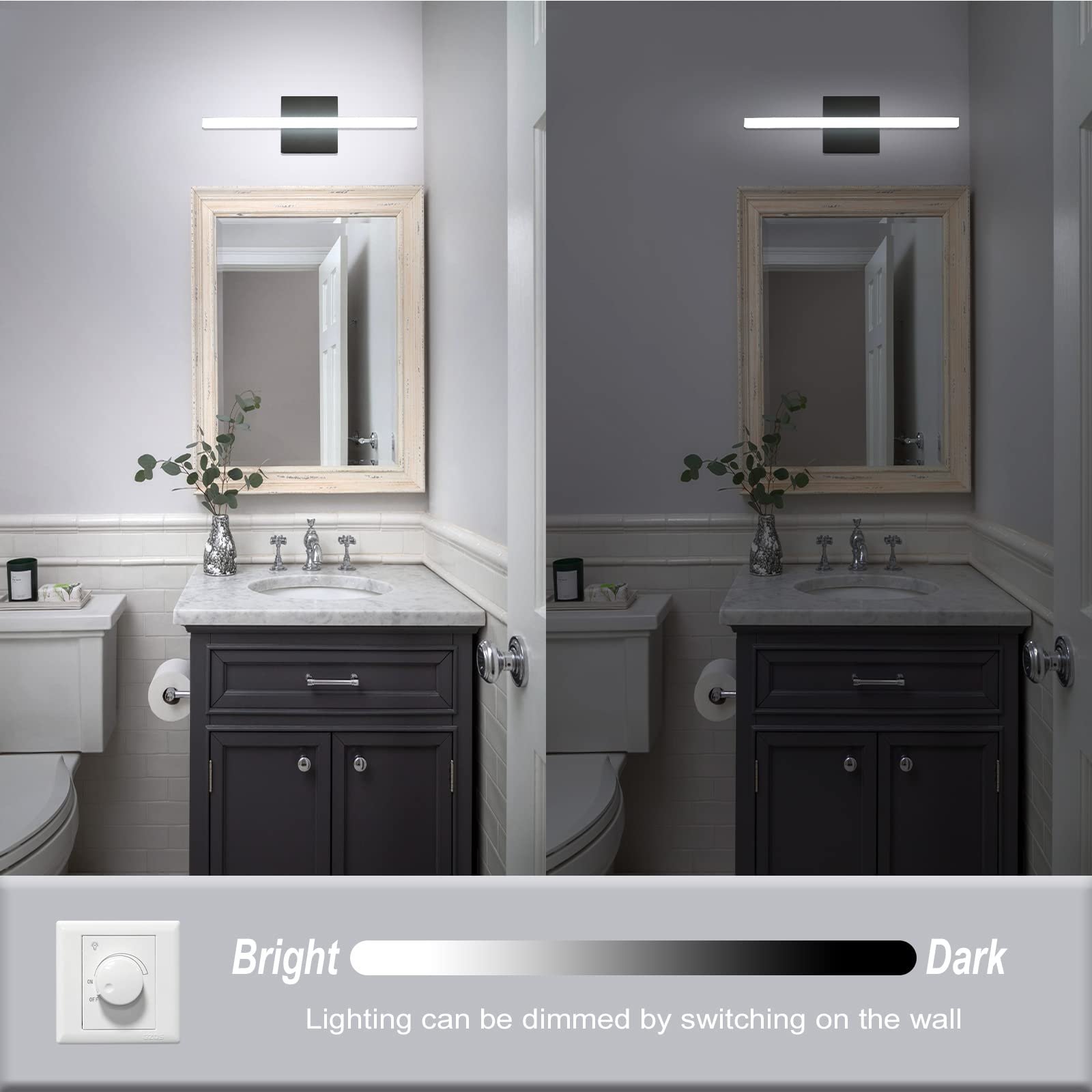 Combuh LED Bathroom Vanity Light Bar Dimmable 16Inch Black Acrylic 6000K Modern Sconce Model 4894773835053