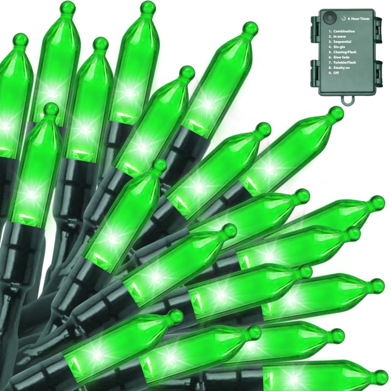LAMPHOME 50 LED St Patricks Day Mini String Light, Green16 FT Outdoor Christmas Lights with 9 Modes & 6 Hour Timer, Waterproof B