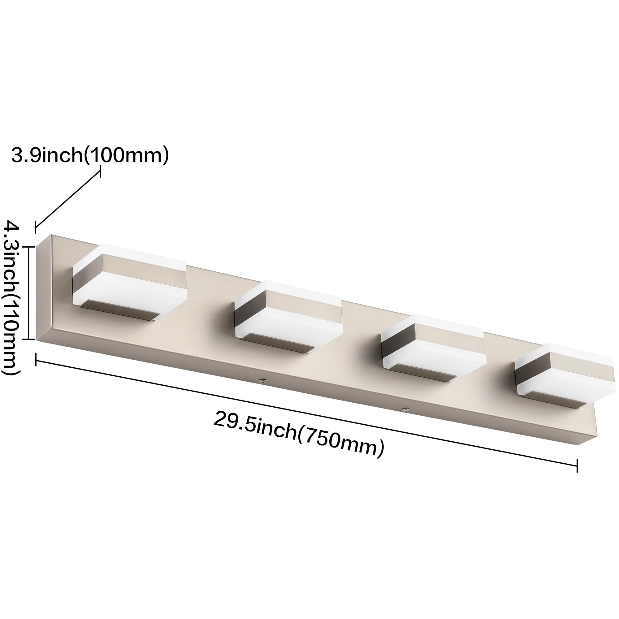 SOLFART Bathroom Vanity Lights Brushed Nickel 4-Light LED Fixture 29.5 inch Model S8568-4T-6000K-Nickel