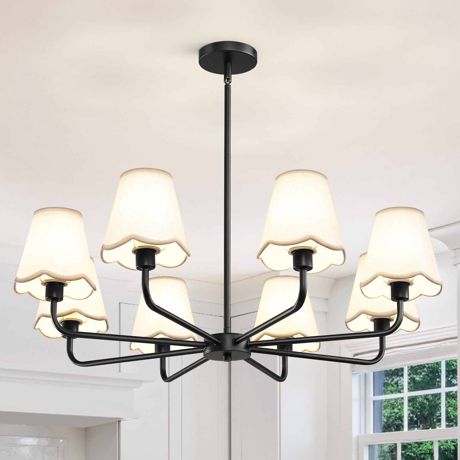 Kaisite Black Chandelier For Dining Room - 8-Light Farmhouse Dining Room Light Fixture Over Table Industrial Kitchen Lighting Fixture Ceiling Hanging Chandelier For Bedroom Living Room Foyer Entryway