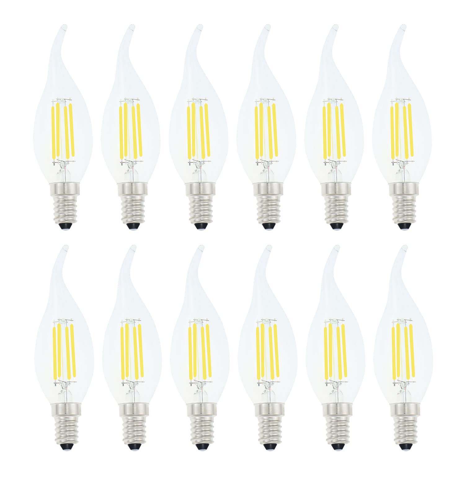 Lamsky E14 LED Bulb 4W Dimmable 40W Equivalent Flame Tip Candelabra 12-Pack 6000K Daylight White