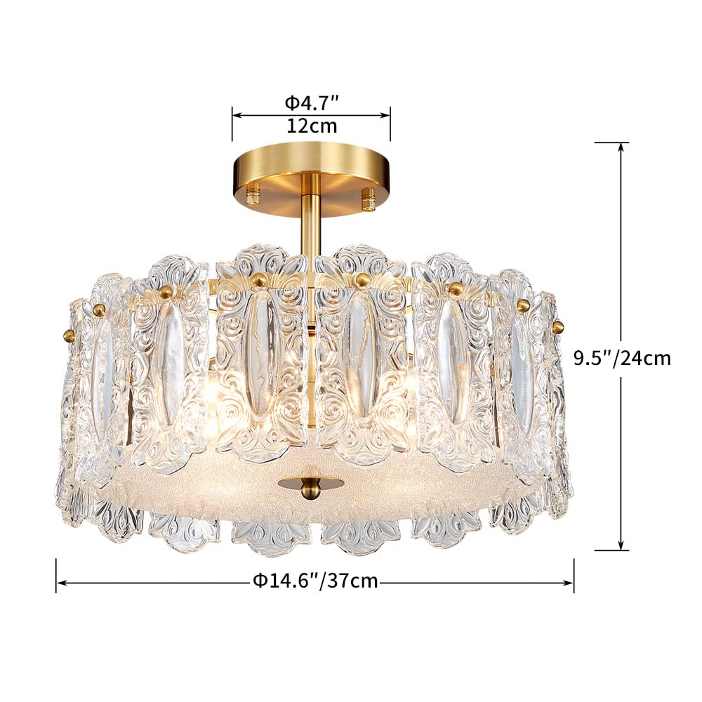 Agv Lighting Cl038 Crystal Ceiling Light Fixture, Modern Semi Flush Ceiling Light, D14.6 X H9.5, E12 Base 4-Lights, Gold Finish