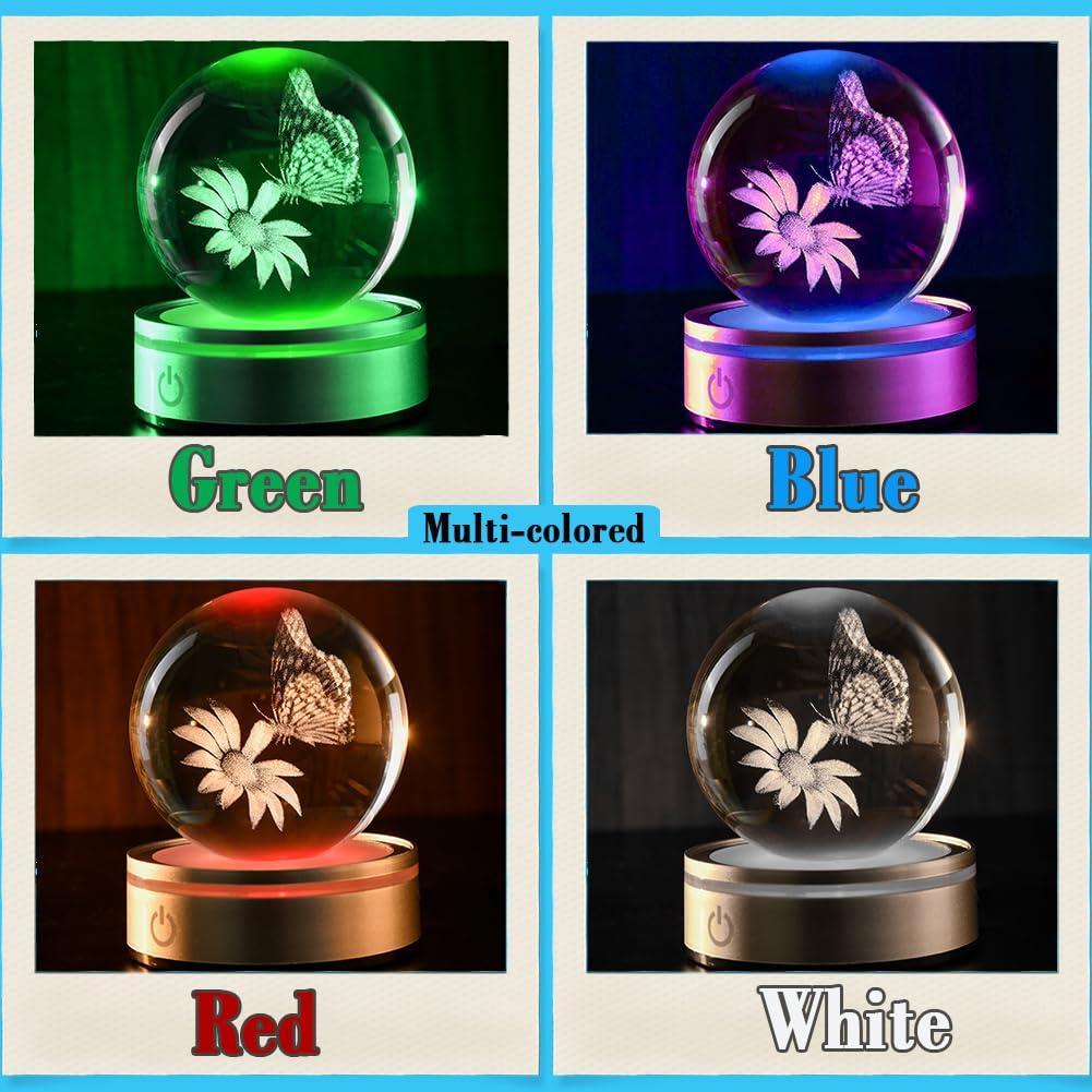 Ifolaina 3D Butterfly Crystal Ball Etched Butterfly Decor Night Light For Home Decor Butterfly Figurine Gift For Women Butterfly Lamp For Bedroom Unique Butterfly Gifts For Her