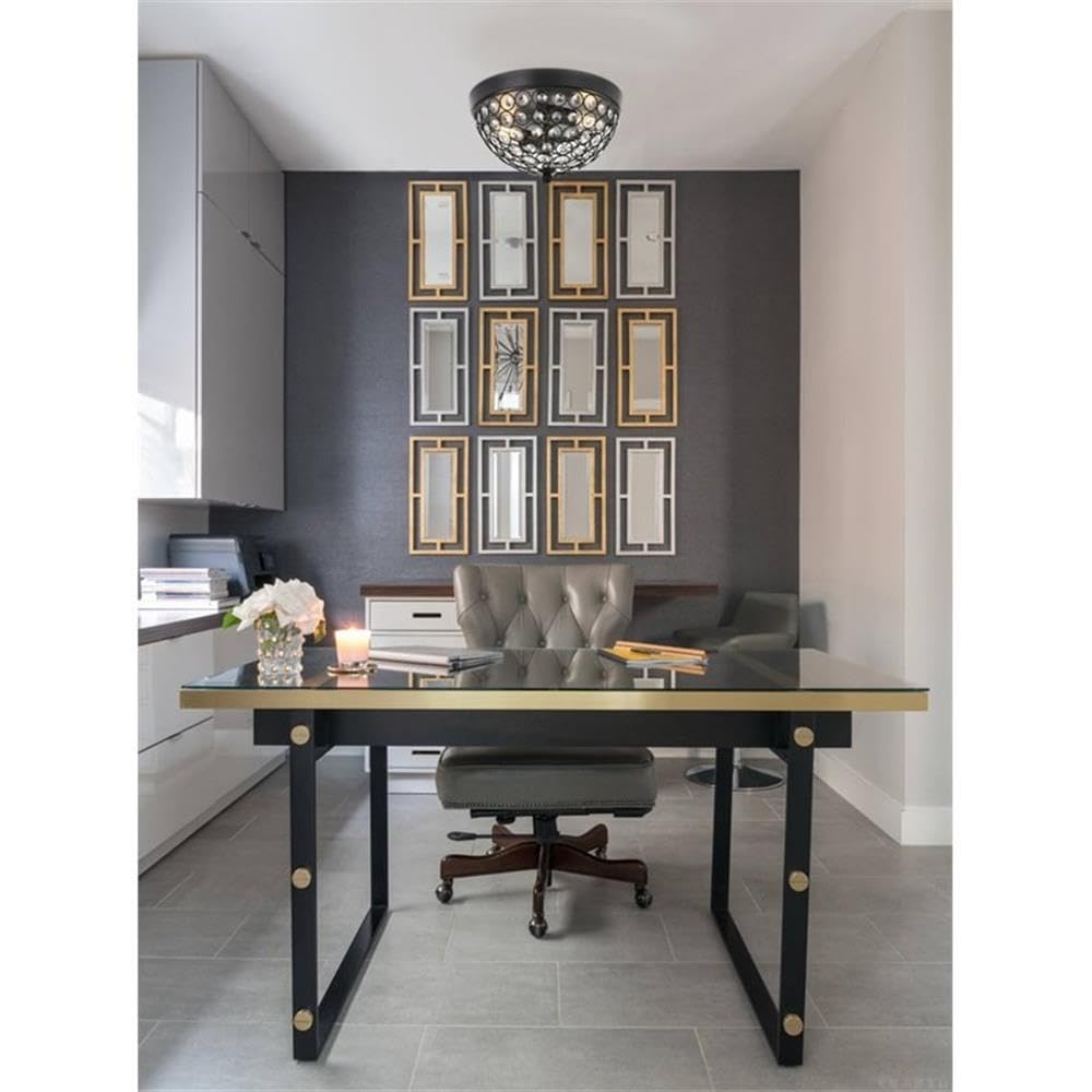 Living District Taye 2-Light Mid-Century Flush Mount Light, Matte Black/Clear, Metal Fixture