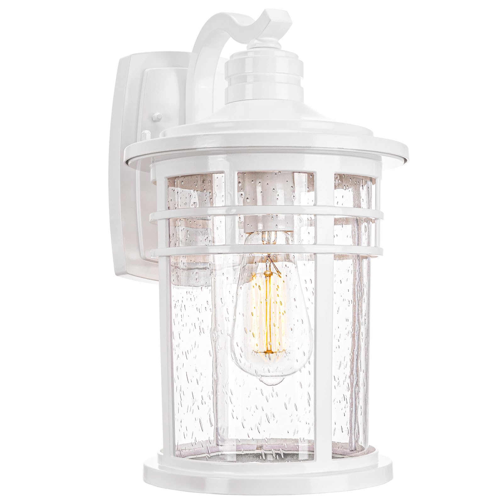 Darkaway Large Outdoor Wall Sconces, 15in Waterproof Porch Lights, White-Seeded Glass, Aluminum, Model 6X20B-M WH