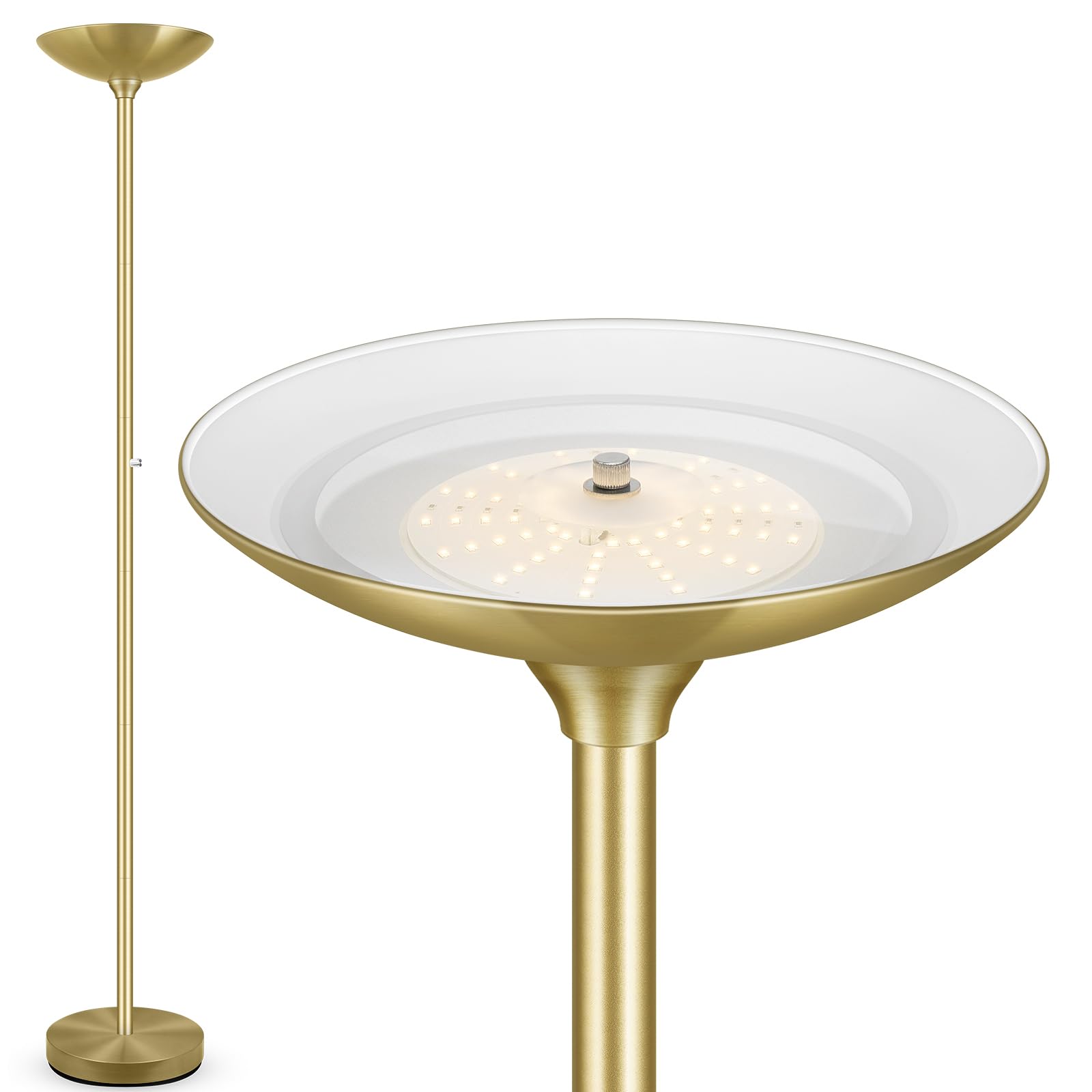 30W Torchiere Floor Lamp Gold, 3600Lm Bright Stepless Dimmable Floor Lamp, 71 Inch Led Standing Lamp 3000K, Rotary Switch, I Inc