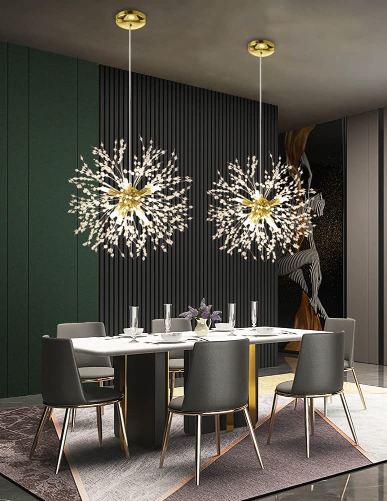 Mivenda Gold Crystal Chandeliers 9-Light Modern Firework Chandelier Dandelion Light Fixture,Bedroom Chandelier,Ceiling Hanging L