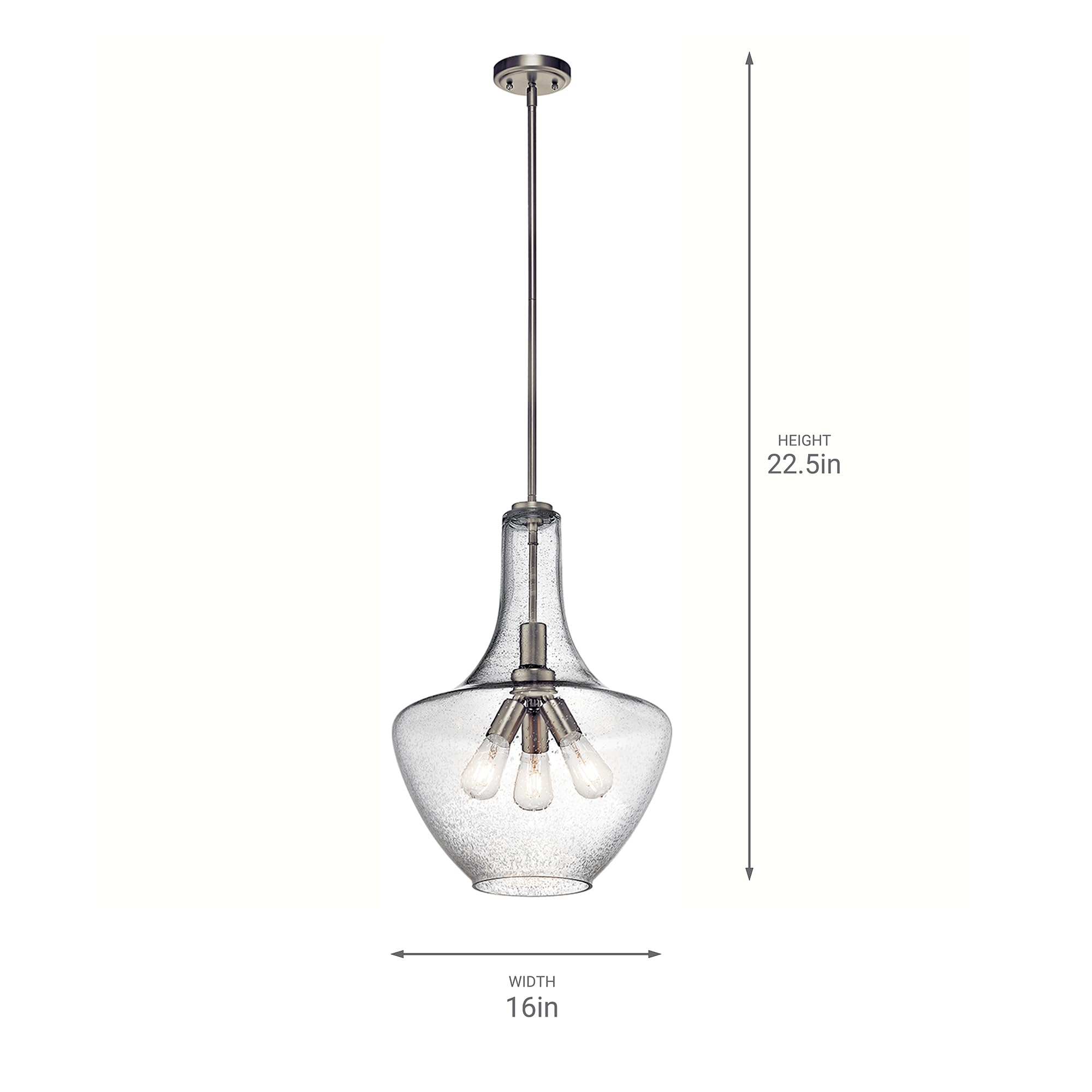 Kichler Everly 22.75 3 Light Bell Pendant Clear Seeded Glass Brushed Nickel