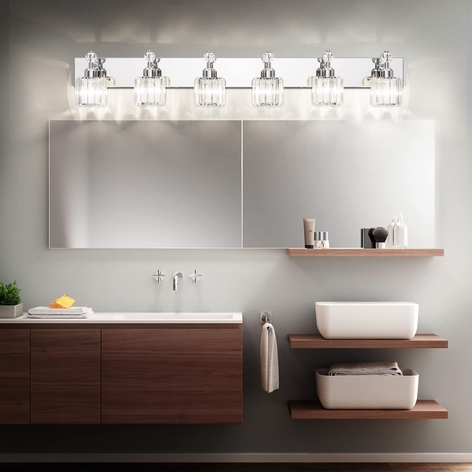 PRESDE 6-Light Bathroom Vanity Light Modern Chrome Stainless Steel Over Mirror