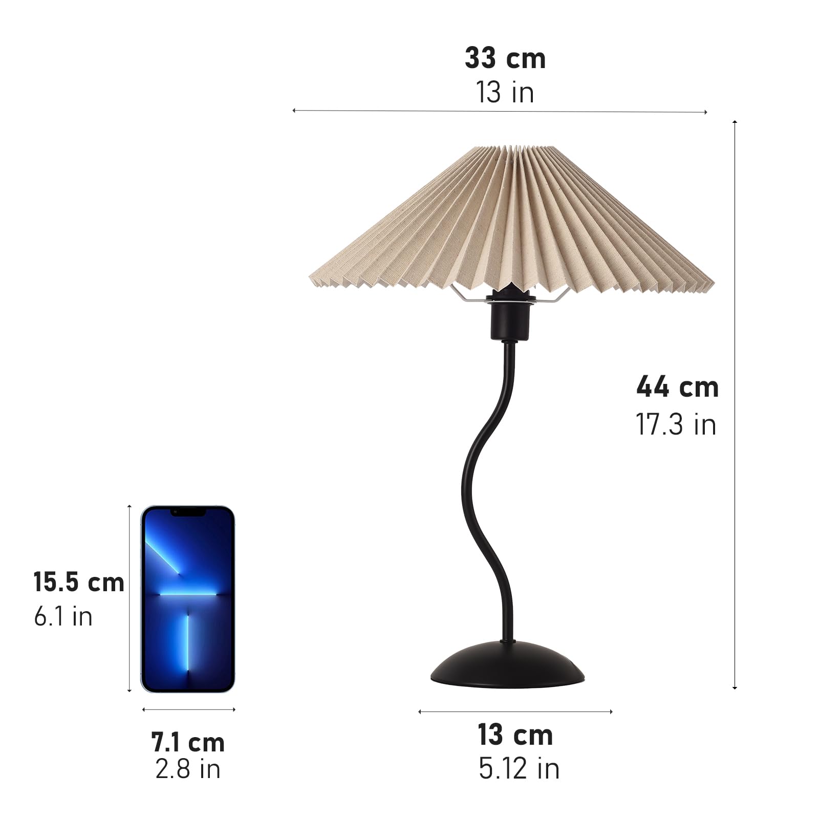 Kunjoulam Small Pleated Table Lamp, Bedside Nightstand Lamp With Beige Lampshade Black Base, Morden Mini Lamp For Bedroom Home O