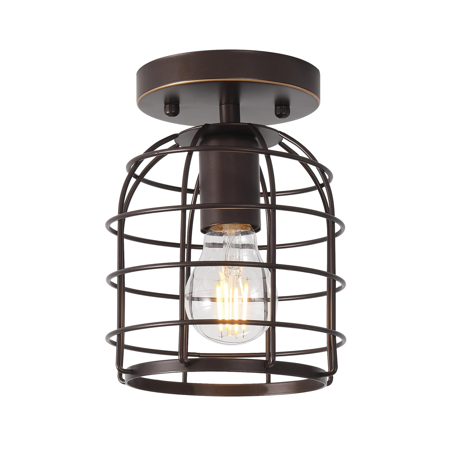 Create For Life? Industrial Vintage Flush Mount Ceiling Light, Oil Rubbed Bronze, Metal, E26, 1 Pack, Model kfxd16001