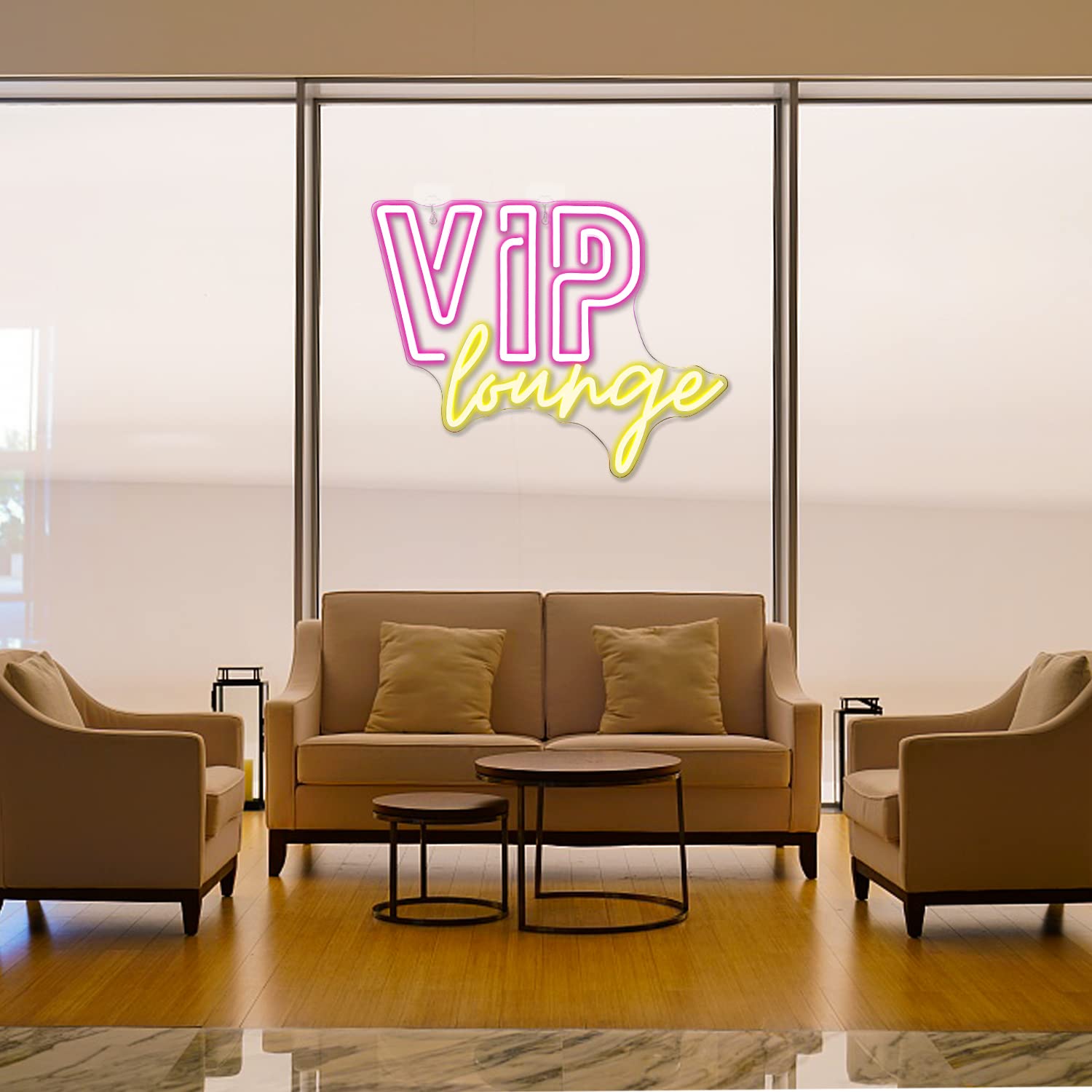 Horseneon Neon Wall Sign - LED Light Up Decor for Bar, Cafe, Hotel - 12.6L x 16.5W - Pink & Yellow Acrylic