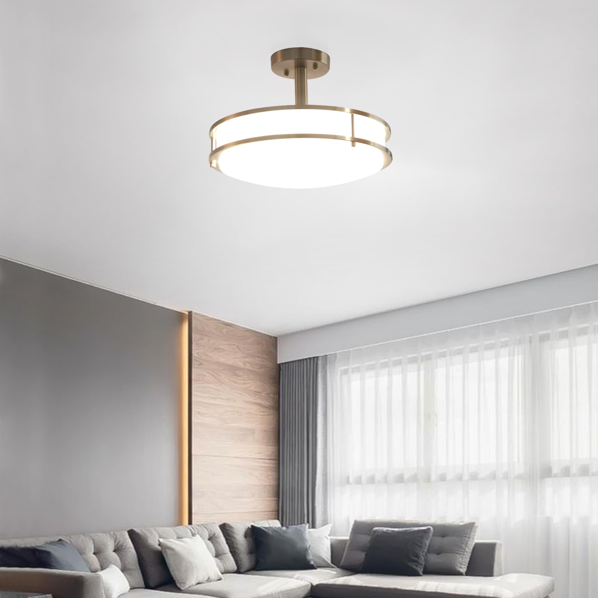 Mingbright 16Inch Dimmable Led Semi Flush Mount Ceiling Light, Brushed Nickel Finish, 4000K Natural White, For Kitchen, Living R