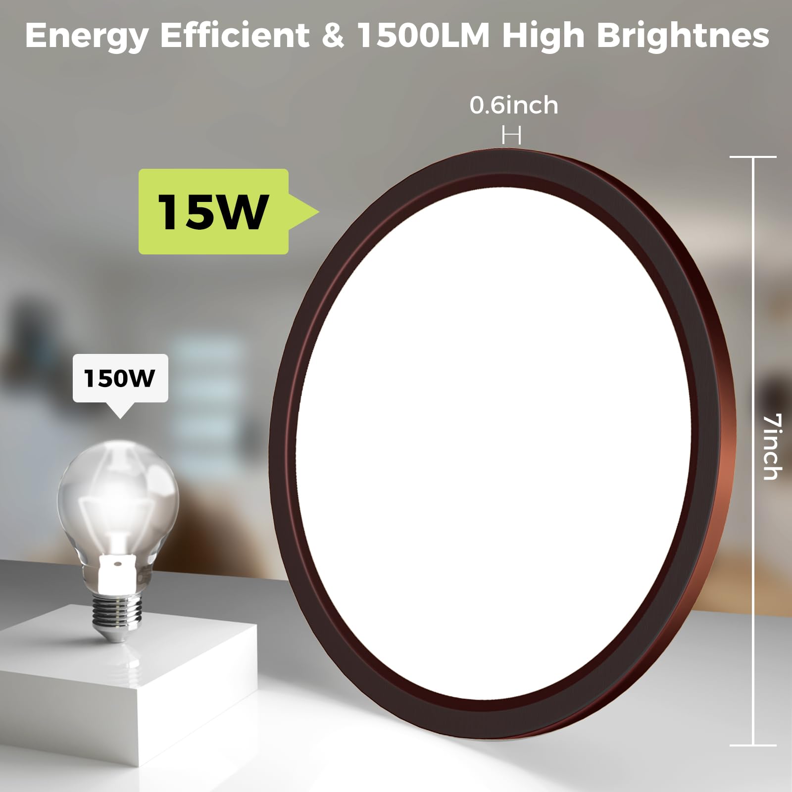 Hepside Led Flush Mount Ceiling Light Fixture Oil Rubbed Bronze, 7Inch 15W, Dimmable&3000K-6500K Adjustable Low Profile Ceiling